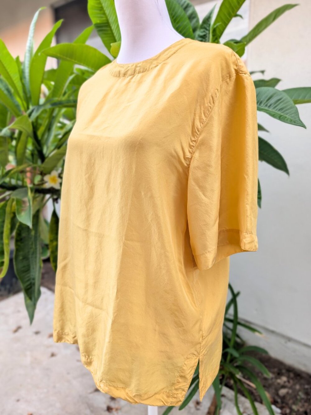 Pacific Silk & Studio Clothing Co vintage 80s 90s 100% silk yellow blouse VGUC M